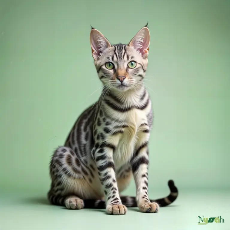 Chat Mau Égyptien avec robe argentée tachetée et yeux verts éclatants, race rare