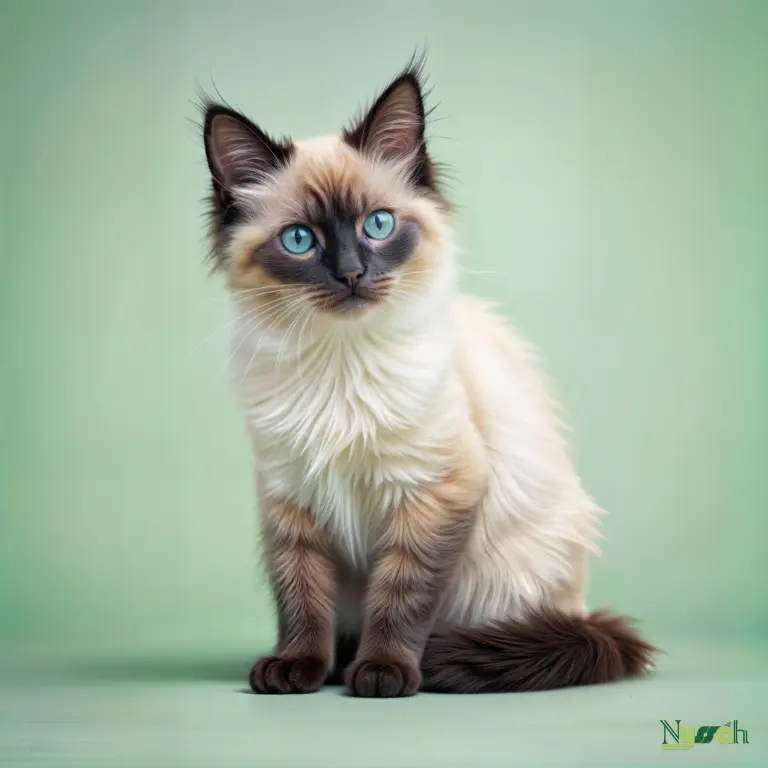 Chat Sacré de Birmanie au pelage crème et aux yeux bleu profond, race rare