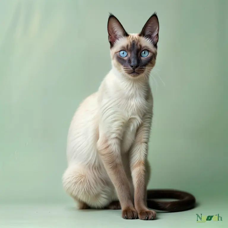 Chat Siamois au pelage crème et aux yeux bleu intense, race rare